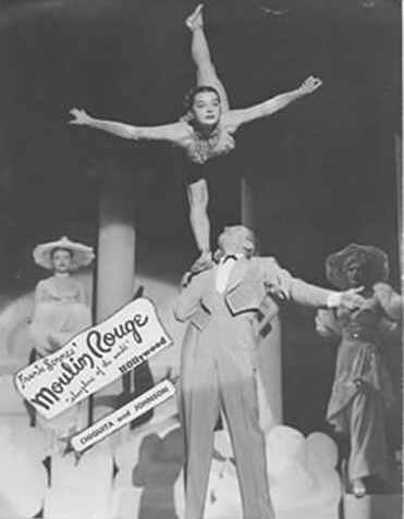 On stage at the Hollywood Moulin Rouge, 1954